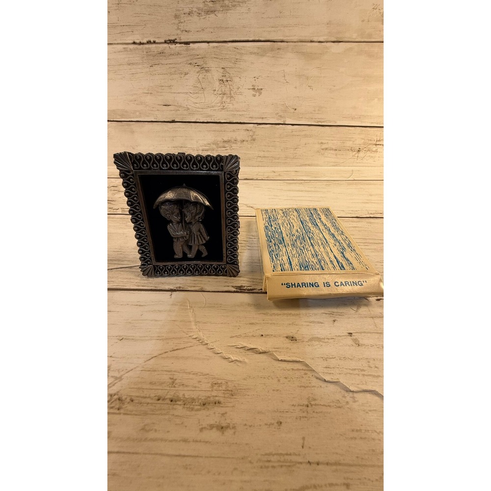 Vintage Sharing is Caring Pewter Style 3D Shadow Box Miniature Frame Boy Girl